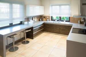 Spacious modern kitchen with small dining space